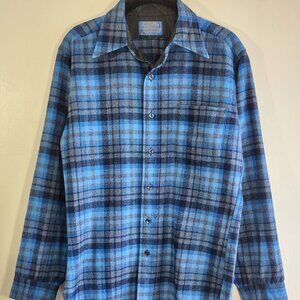 Vintage USA Virgin Wool Pendleton Mens Long Sleeve Shadow Plaid Shirt Small NWOT